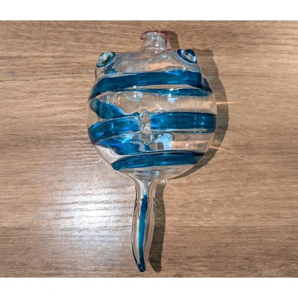 Coastal Grandmillennial Hand Blown Blue Glass‎ Fish Ornament Nautical